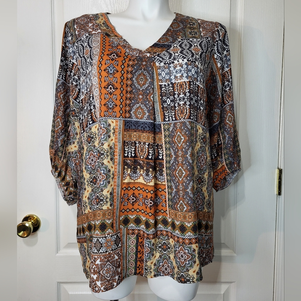 Perfect Peach Floral  Brown Floral Top
